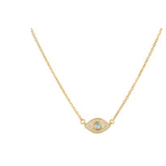 Opal & CZ Evil Eye Necklace - Picture 2 of 3